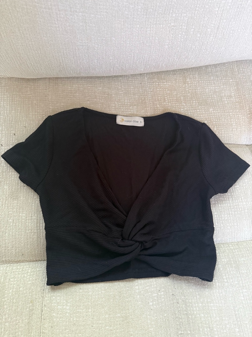 Ocean Drive Black Twist-Knot Crop Top - Picture 2 of 3